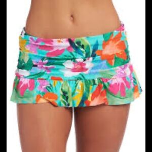 La Blanca Tropea Ruffle Skirted Bikini Bottom Size Medium in Aquamarine